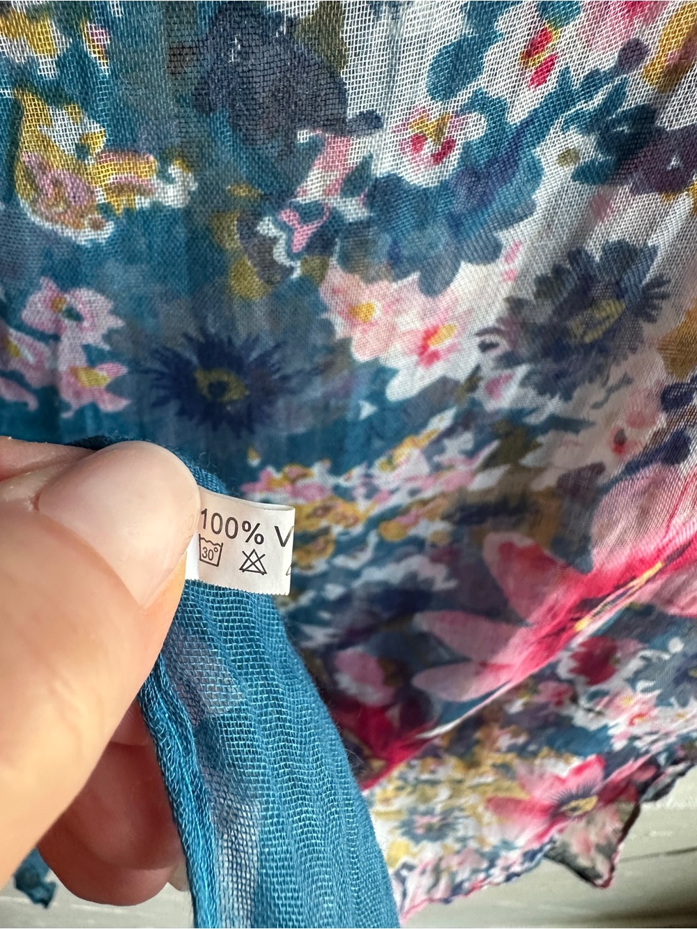 Floral Watercolor Viscose Scarf Blue Pink Sheer Boho Cottagecore Romantic 62x40 - Picture 9 of 10